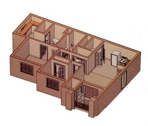 Floor plan for 3 beds, 2 baths, 1100 sqft